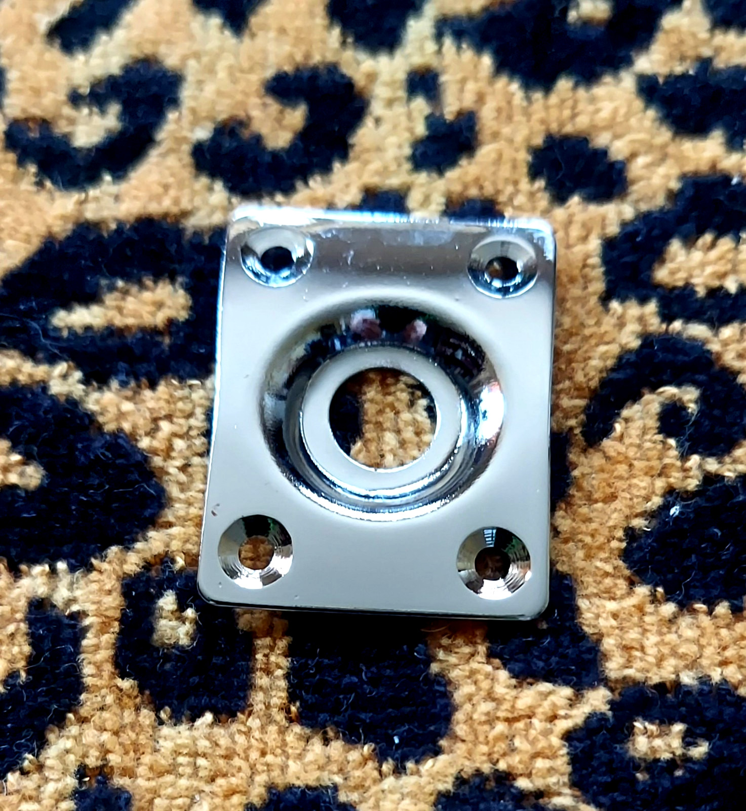 rectangular electric guitar jack plate curved chrome with inset Tele or LP style