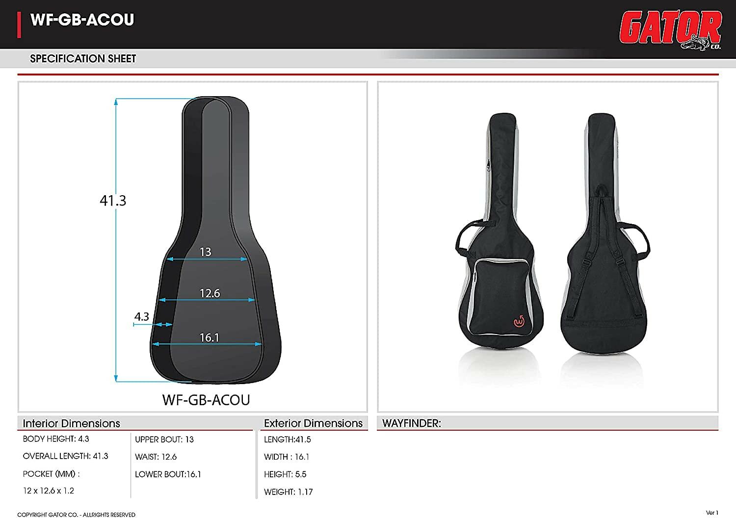 Wayfinder by Gator Cases Light Weight Acoustic Guitar Gig Bag (WF-GB-ACOU)