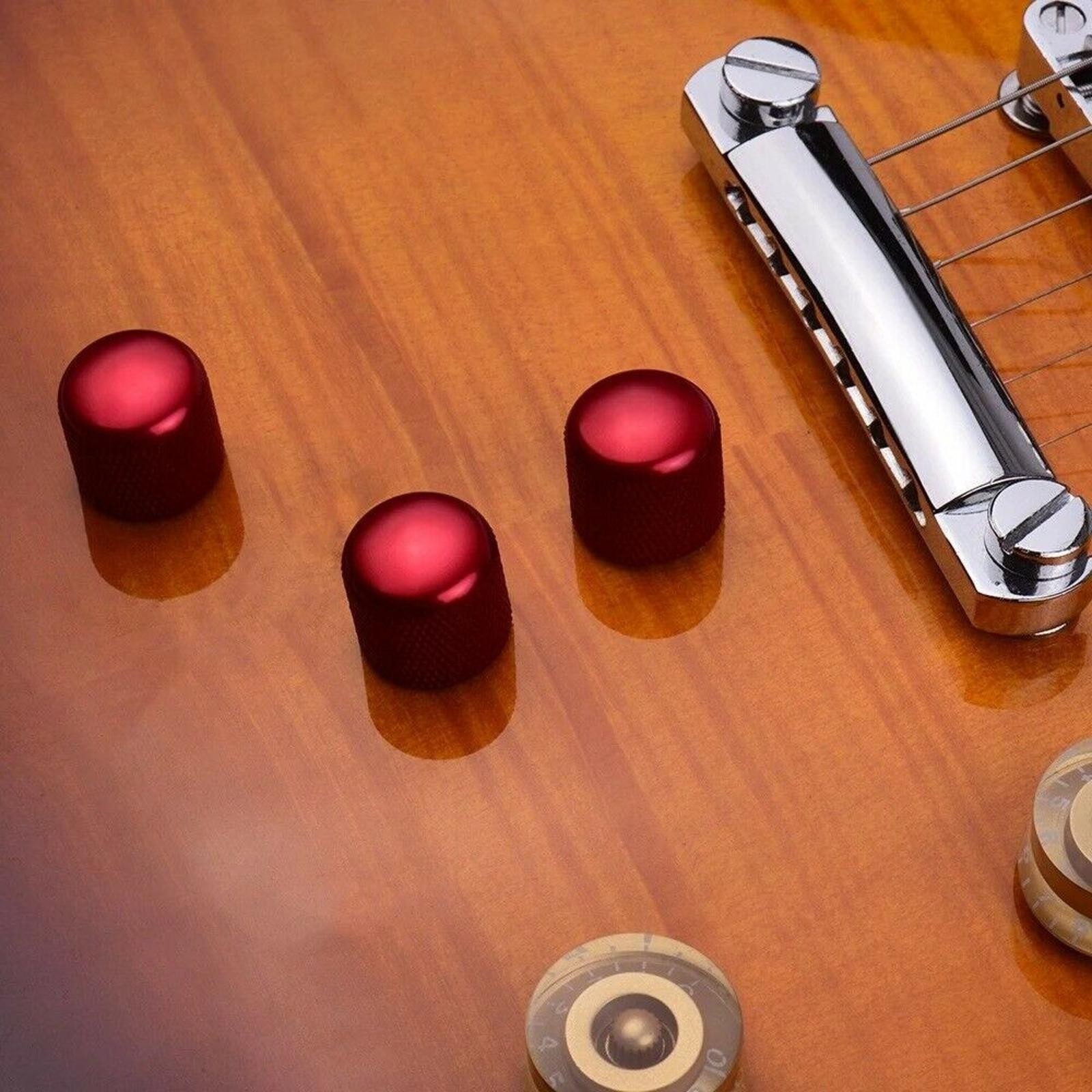 3pcs Red Electric Guitar Volume Tone Control Knobs Dome Metal Potentiometer Caps