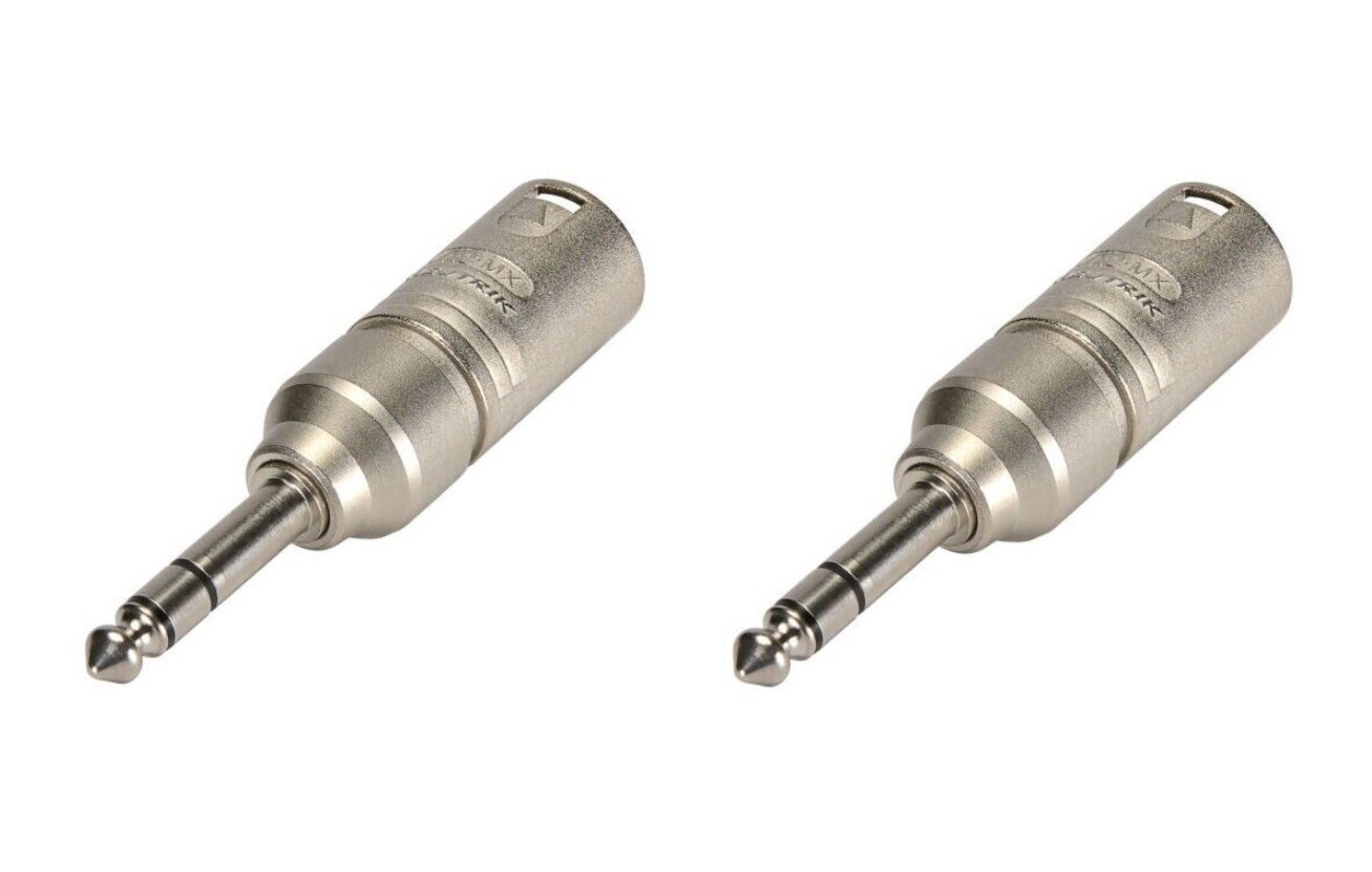 (2) Two Genuine NEUTRIK NA3MP – 3 Pin XLR Male to 1/4″ TRS Male Plug Adapter
