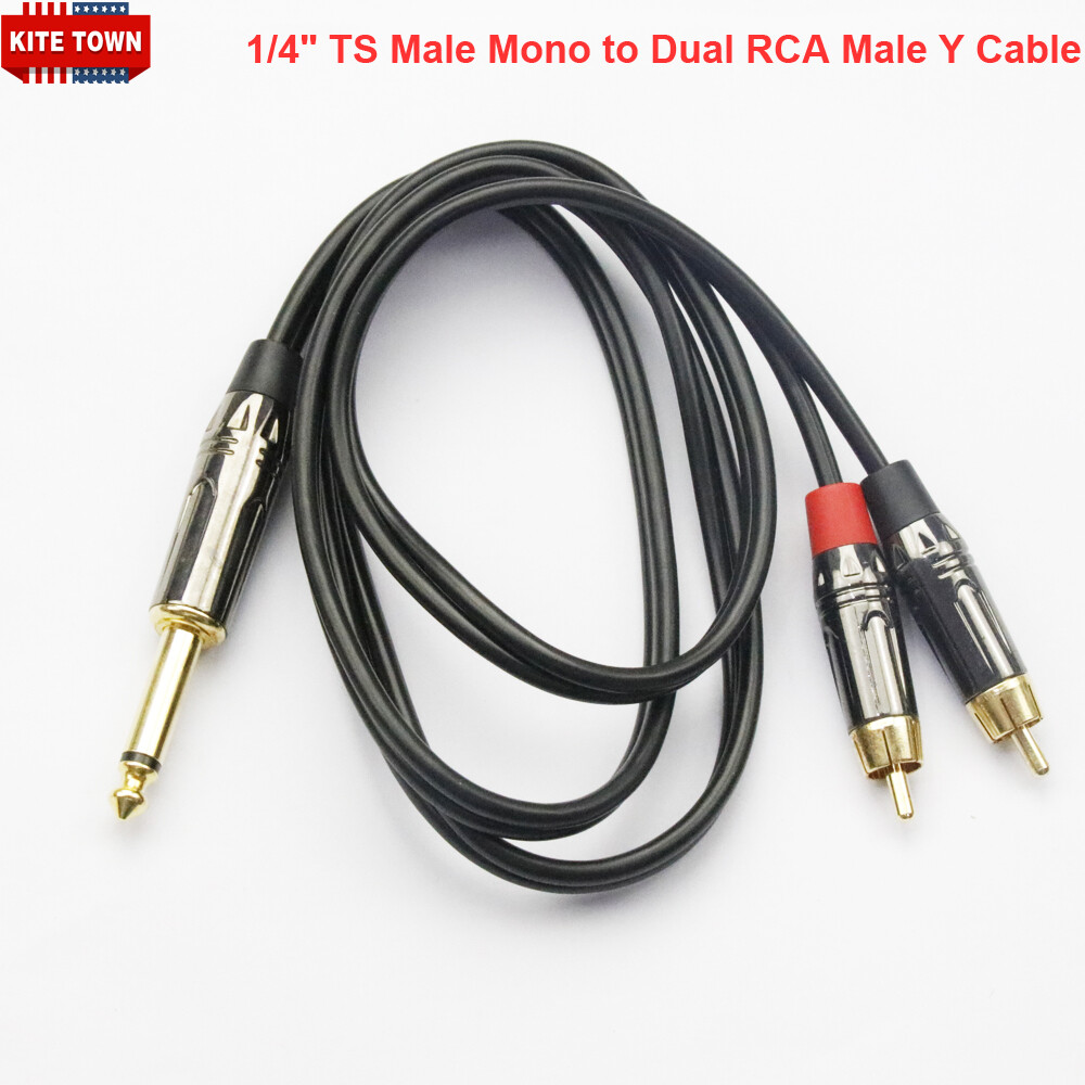 1/4″ (6.35mm) TS Male Mono to Dual RCA Male Mono Splitter Y Cable Insert Cable