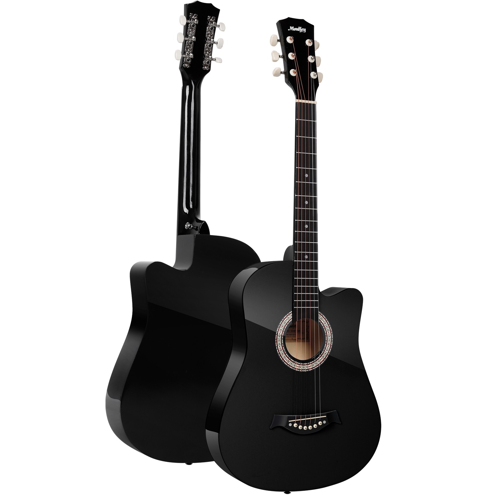 Moukey 38″ Acoustic Guitar Bundle Basswood With Strap Gig Bag Pick String Black