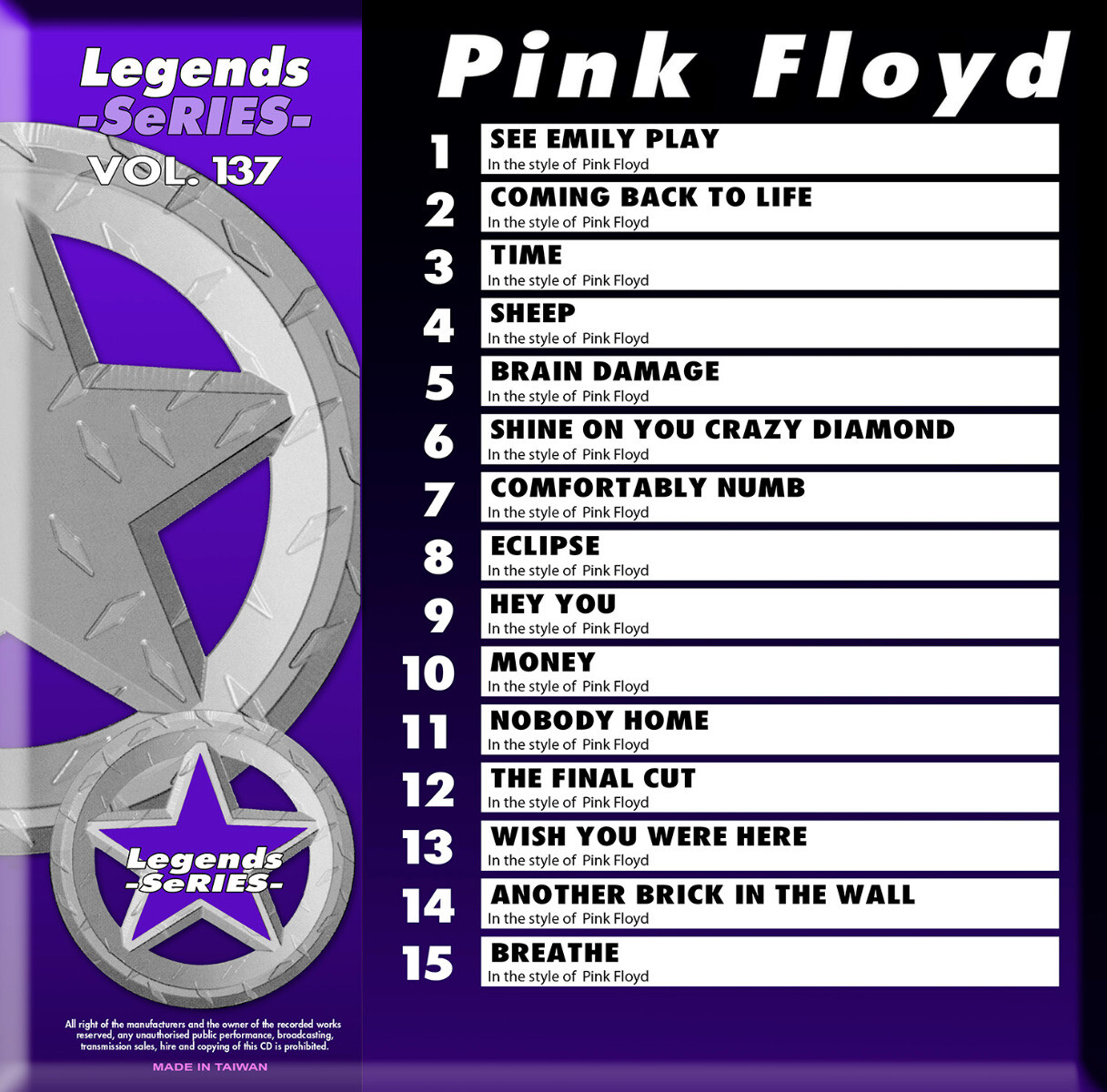 LEGENDS SERIES KARAOKE CD+G-137 PINK FLOYD,Nobody Home,Coming Back To Life,Money
