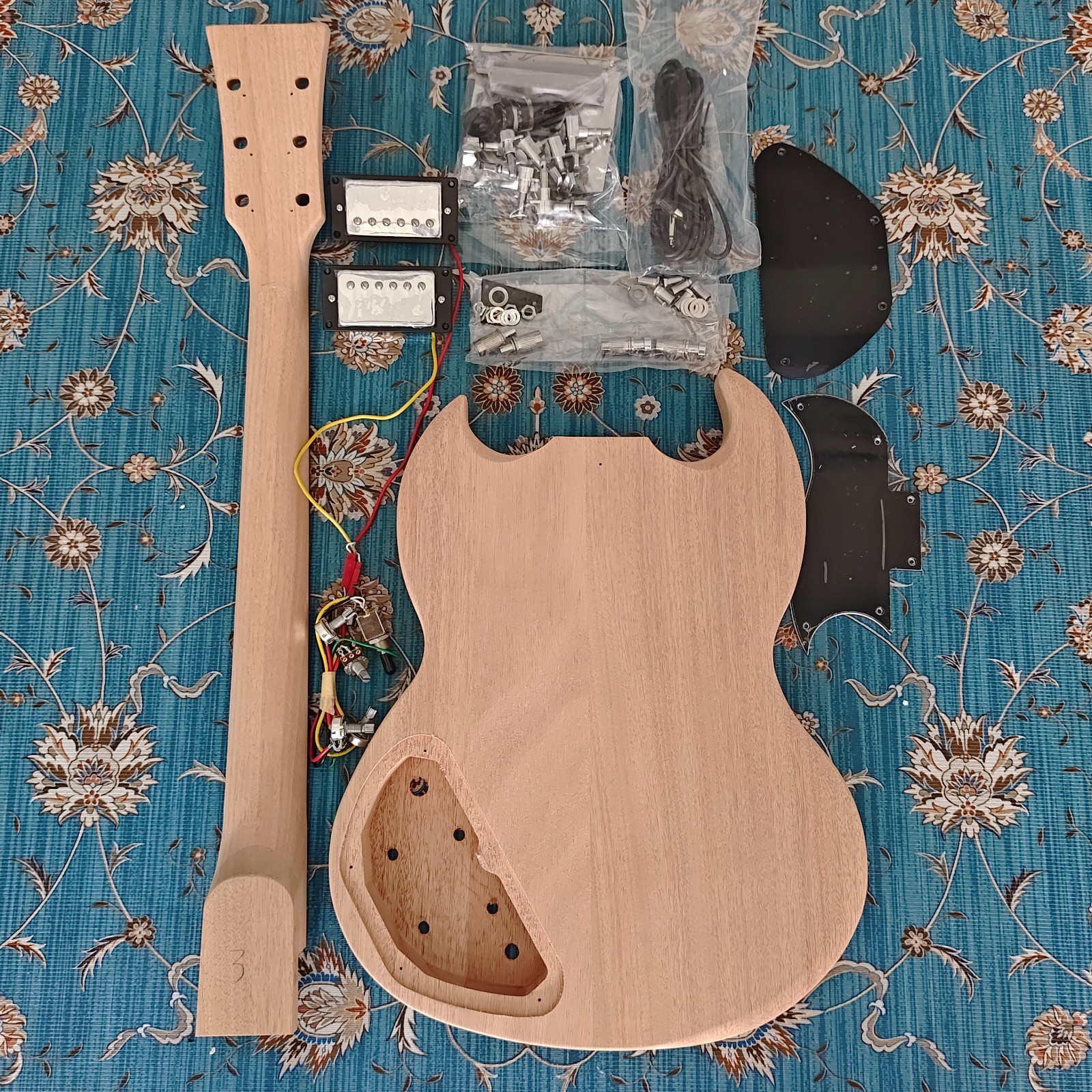 SG Style DIY Guitar Kit Mahogany Body & Neck Weld-free wiring FAST SHIP