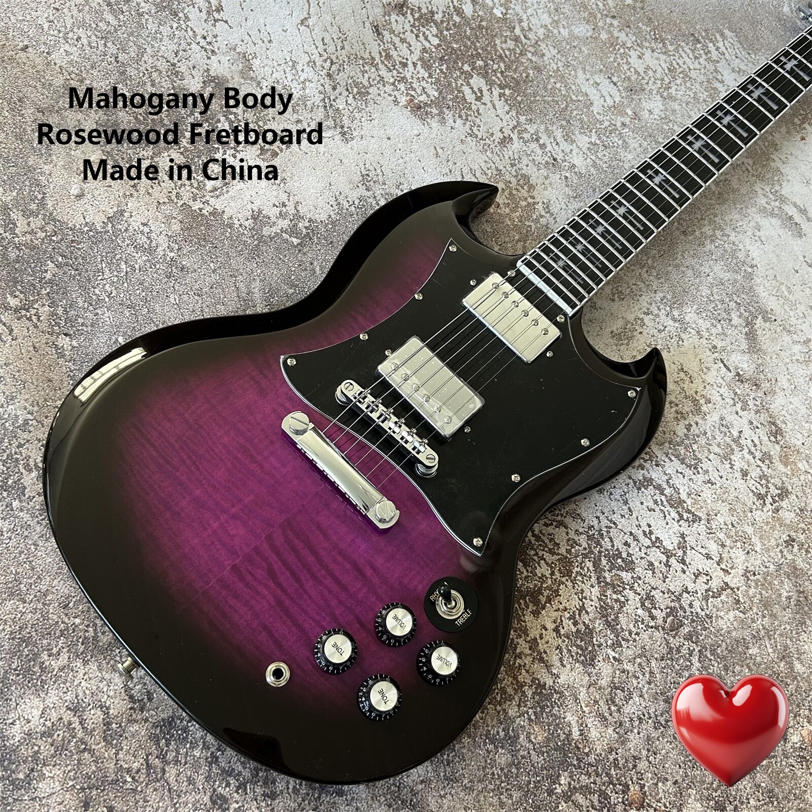 Hot Selling SG Purple Electric Guitar HH Pickups Mahogany Body 22 Frets