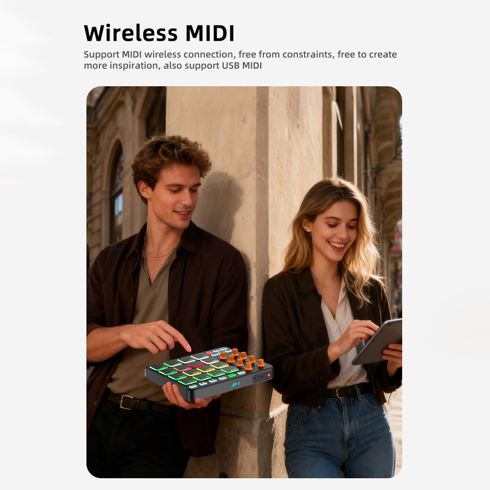 Mini MIDI Synthesizer 16 RGB Pads Adjustable Lighting Sensitivity Outdoor Music