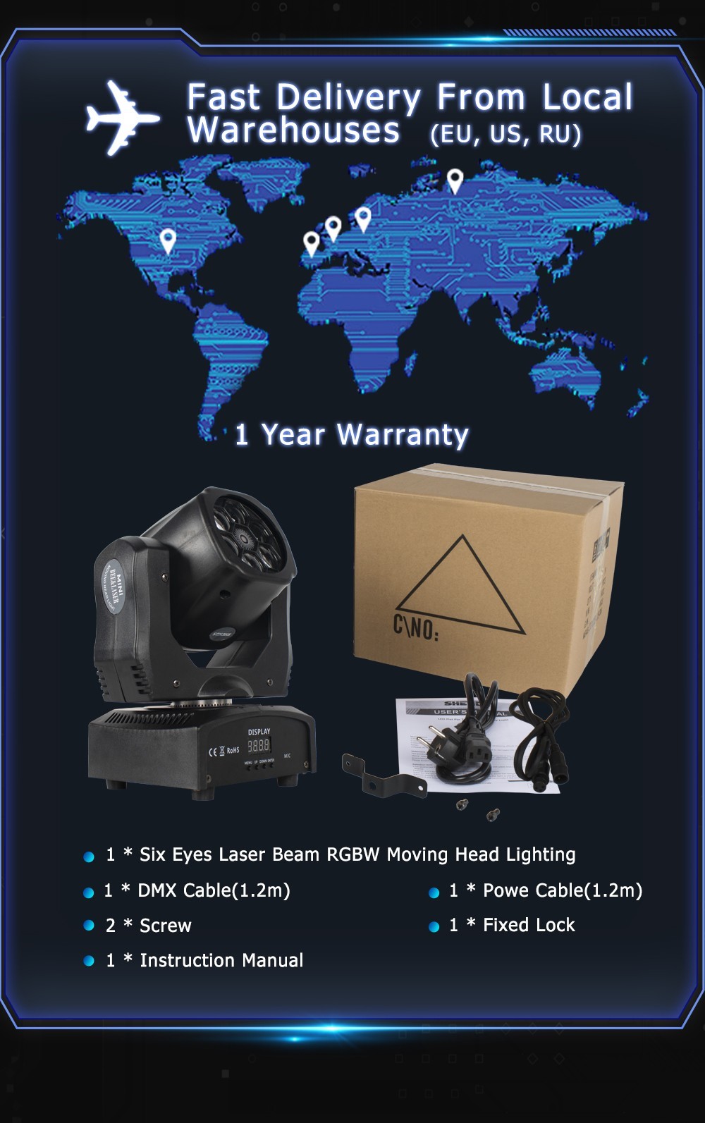 LED 6x15W RGBW Laser Moving Head Light Beam Wash Lighting For Party Bar Club