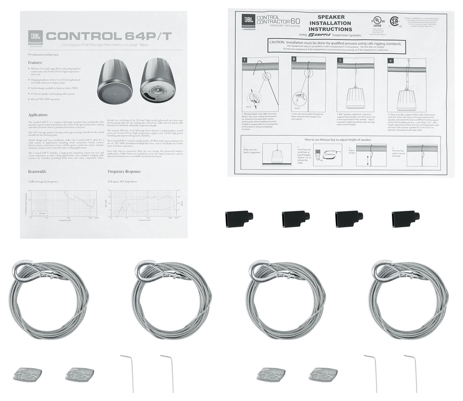 (12) JBL Control 64P/T 4″ 30w Commercial 70v Hanging Pendant Speakers+Amplifier