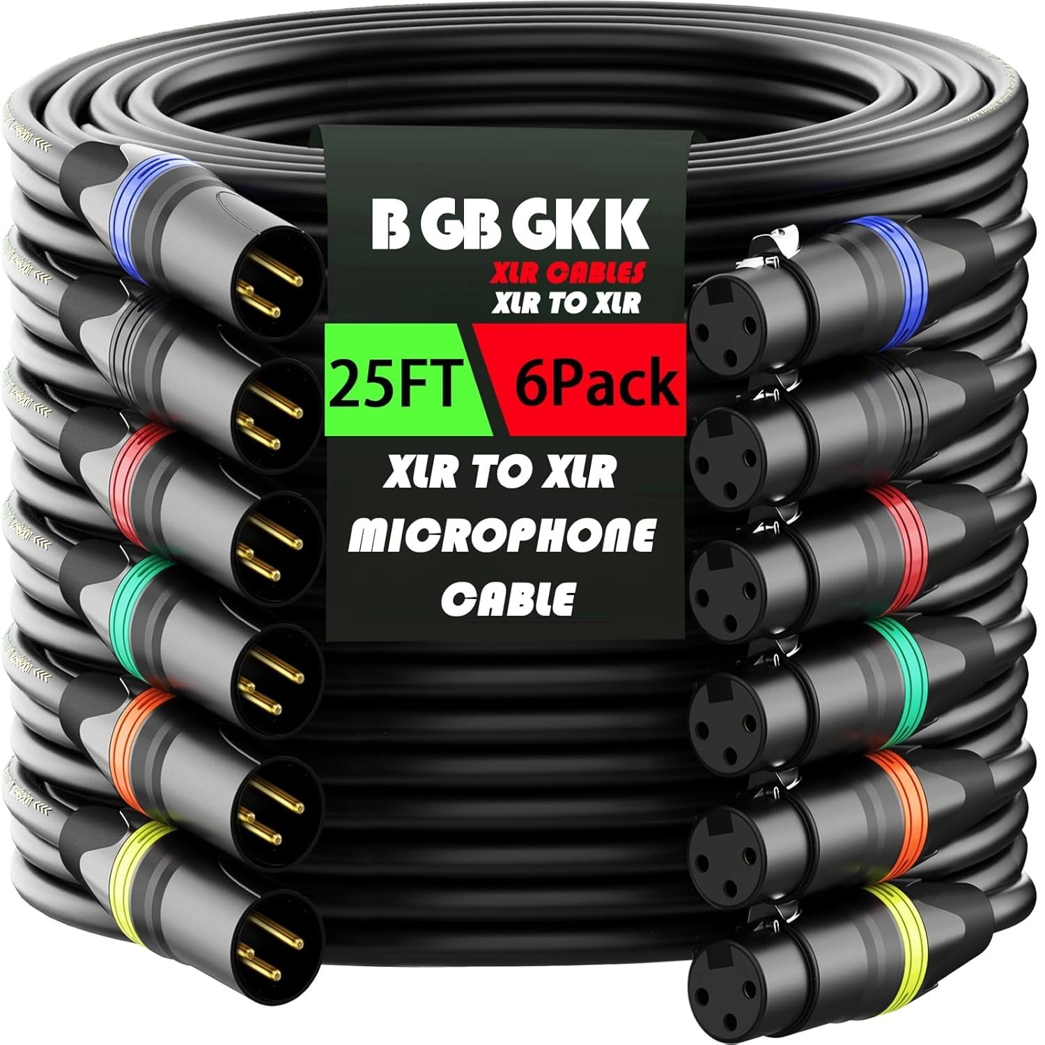 XLR Cables 25ft 6 Pack, Professional XLR Microphone Cable Male to Female, Gol…