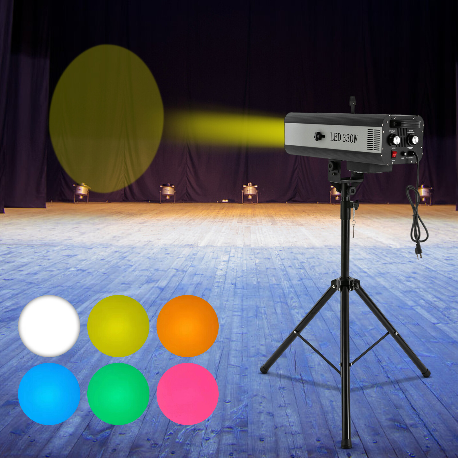 330W RGBW Stage Spotlight LED Follow Spot Light Beam DMX DJ Disco Light w/Tripod
