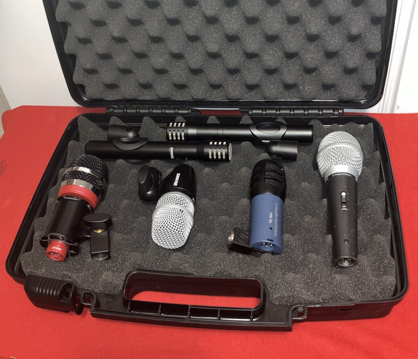 Mic Case Hardshell For Mics Locking Fits Shure SM57/58+Audix D6 Drum Microphones