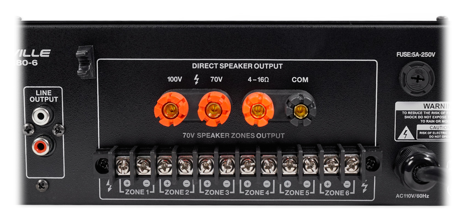 Rockville RCS180-6 180 Watt 6 Zone 70v Commercial/Restaurant Amplifier/Bluetooth