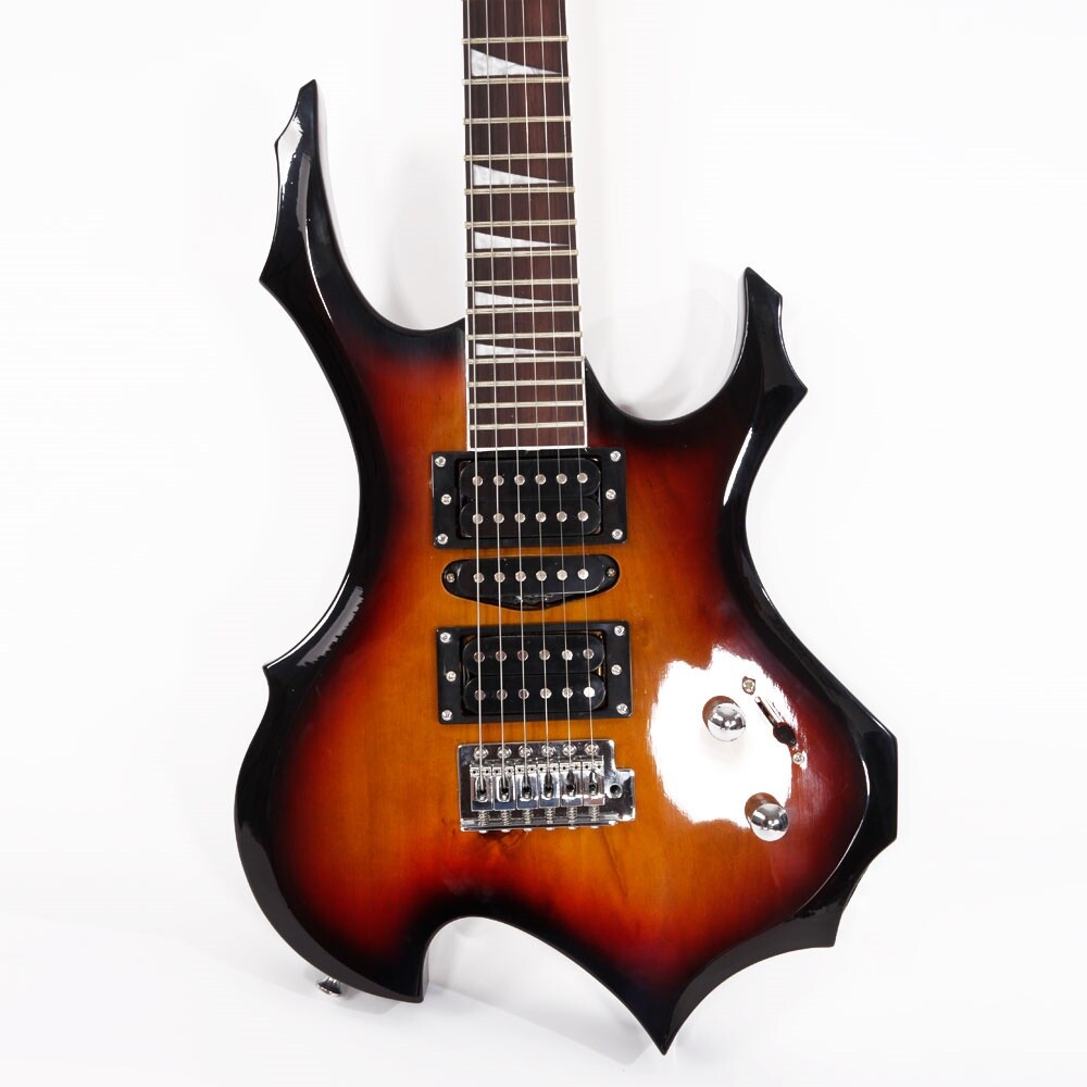 Glarry Flame Shape Electric Guitar with AMP Sound HSH Pickups Novice Guitar