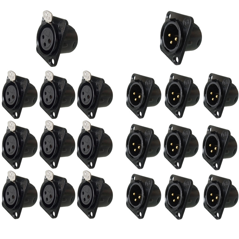 20x XLR 3Pin Female and Male Panel Mount Chassis Connector Nickel Plated Housing