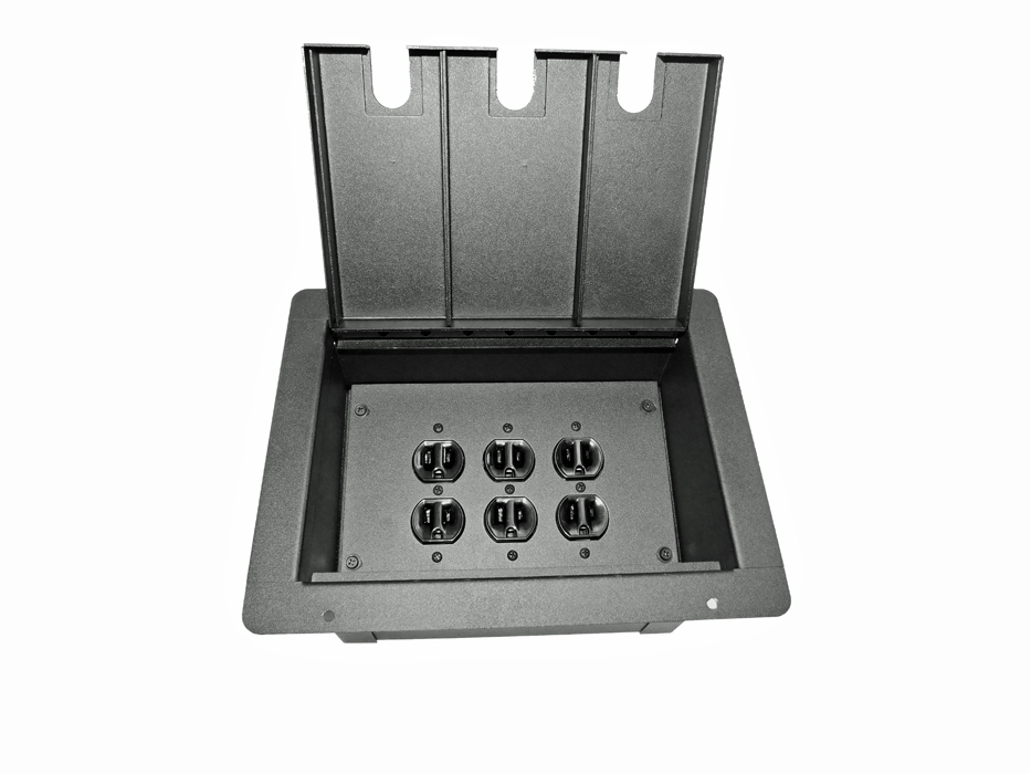PROCRAFT FPPL-3DUP-BK – Recessed Stage Pocket / Floor Box loaded w/ 3 AC Duplex