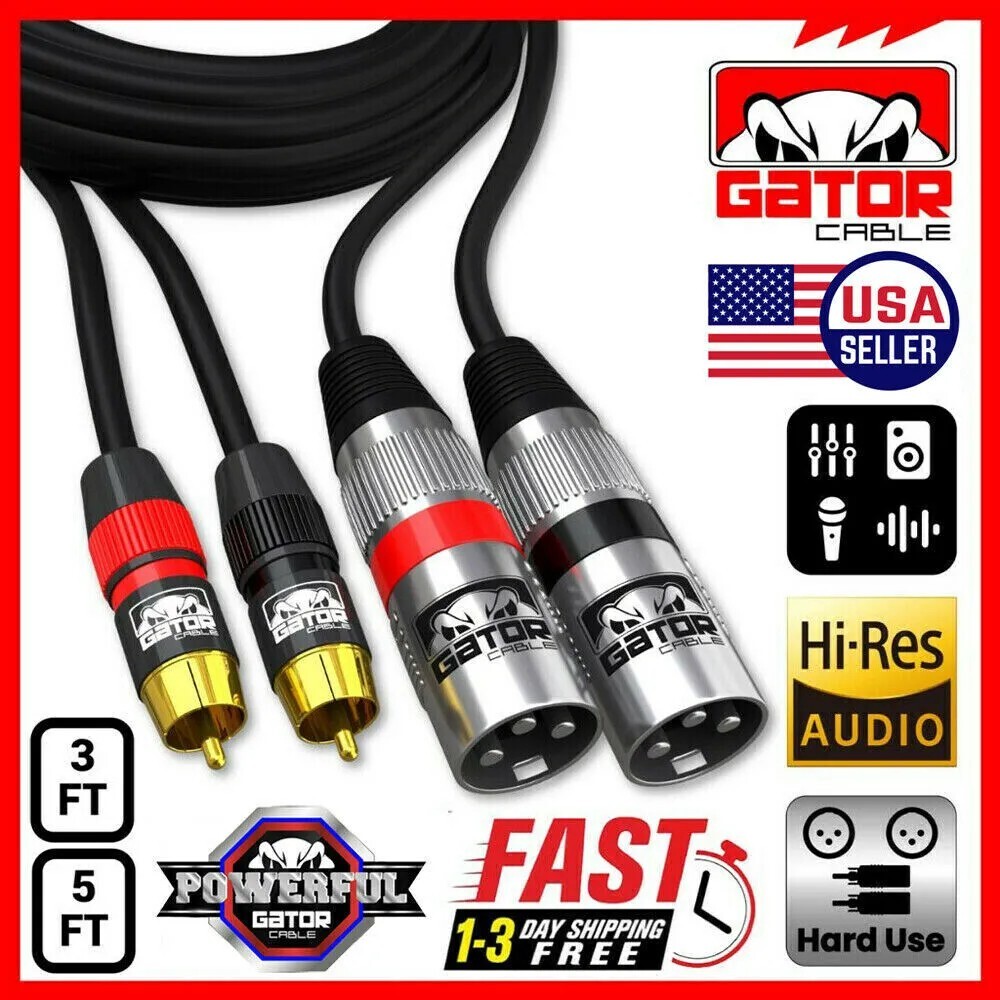 2-XLR Male to 2-RCA Male Cable Dual Patch Splitter Shielded Audio Stereo HD 5FT