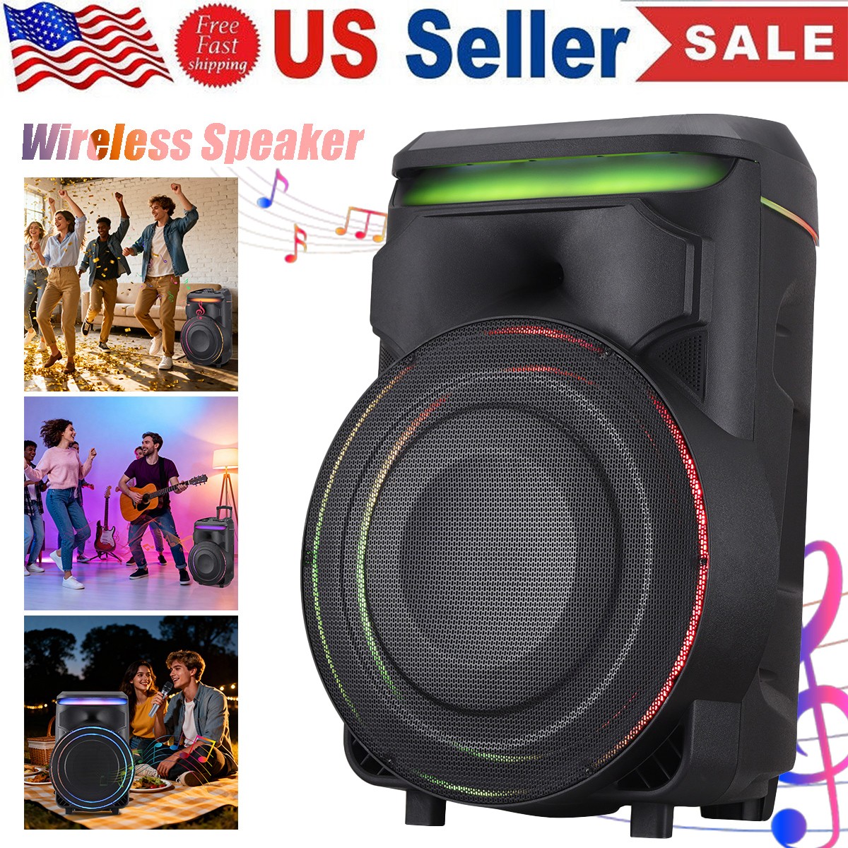 18″ Portable 18500Watt Party Speaker Rechargeable Heavy Bass Wireless Mic Remote