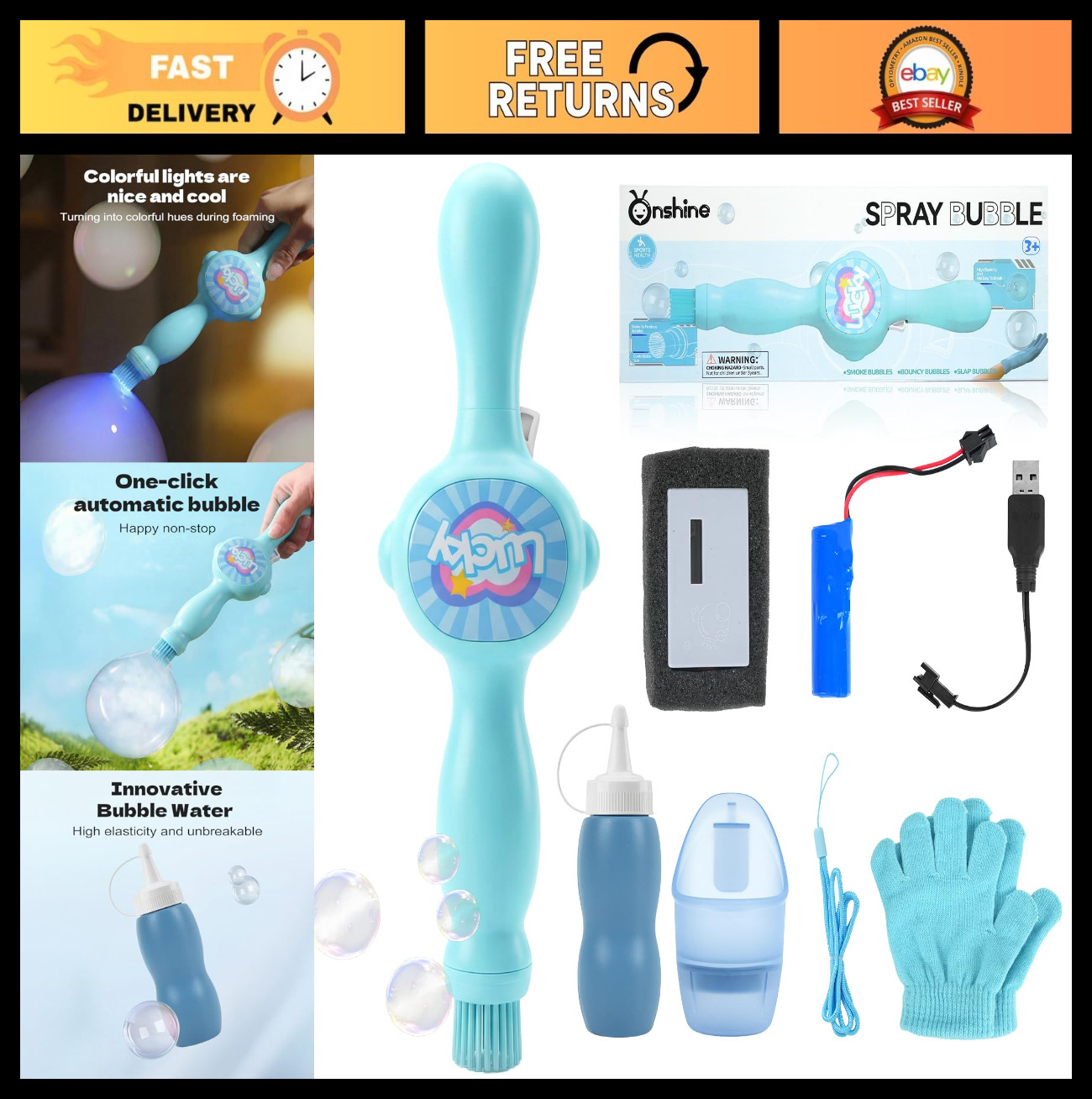 Rechargeable Fog Bubble Machine – Automatic Smoke Maker with Colorful Lights & M
