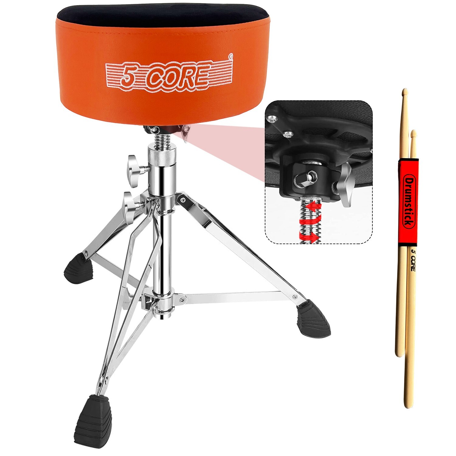 5 Core Drum Throne 5″ Padded Stool Adjustable Heavy Duty Music Seat w Velvet Top
