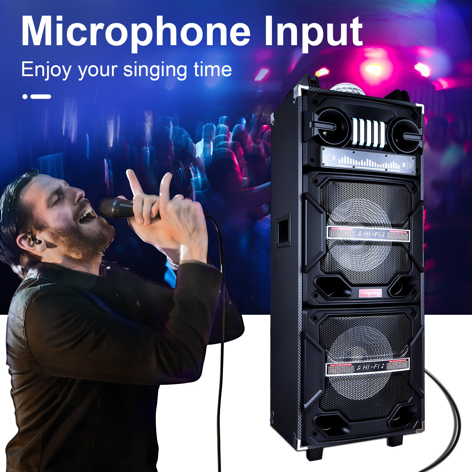 4500W Bluetooth Speaker Dual 10″ Woofer Party FM Karaok DJ LED AUX Rechargable