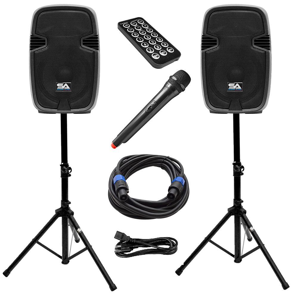 Seismic Audio 12″ Powered PA Speaker System Bluetooth Wireless Mic PAIO12