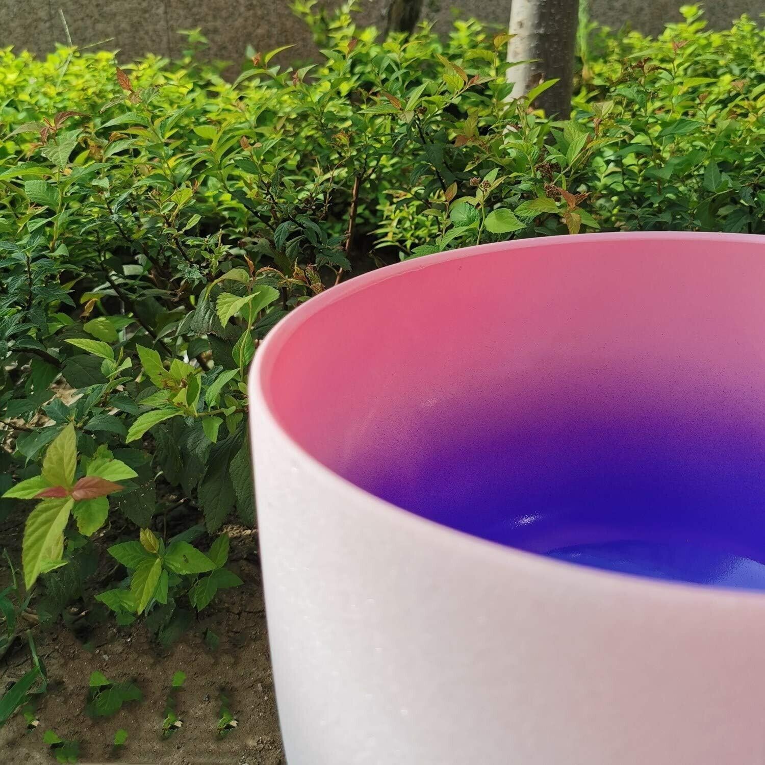 8″432hz F Note Heart Chakra Pink Purple Frosted Quartz Crystal Singing Bowl