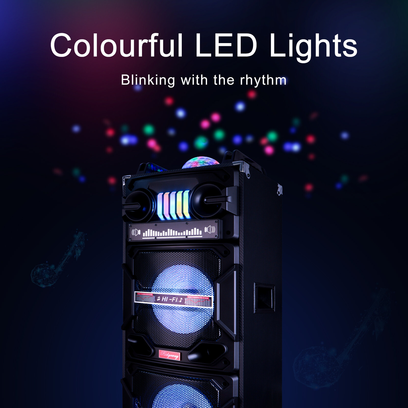4500W Bluetooth Speaker Dual 10″ Woofer Party FM Karaok DJ LED AUX Rechargable