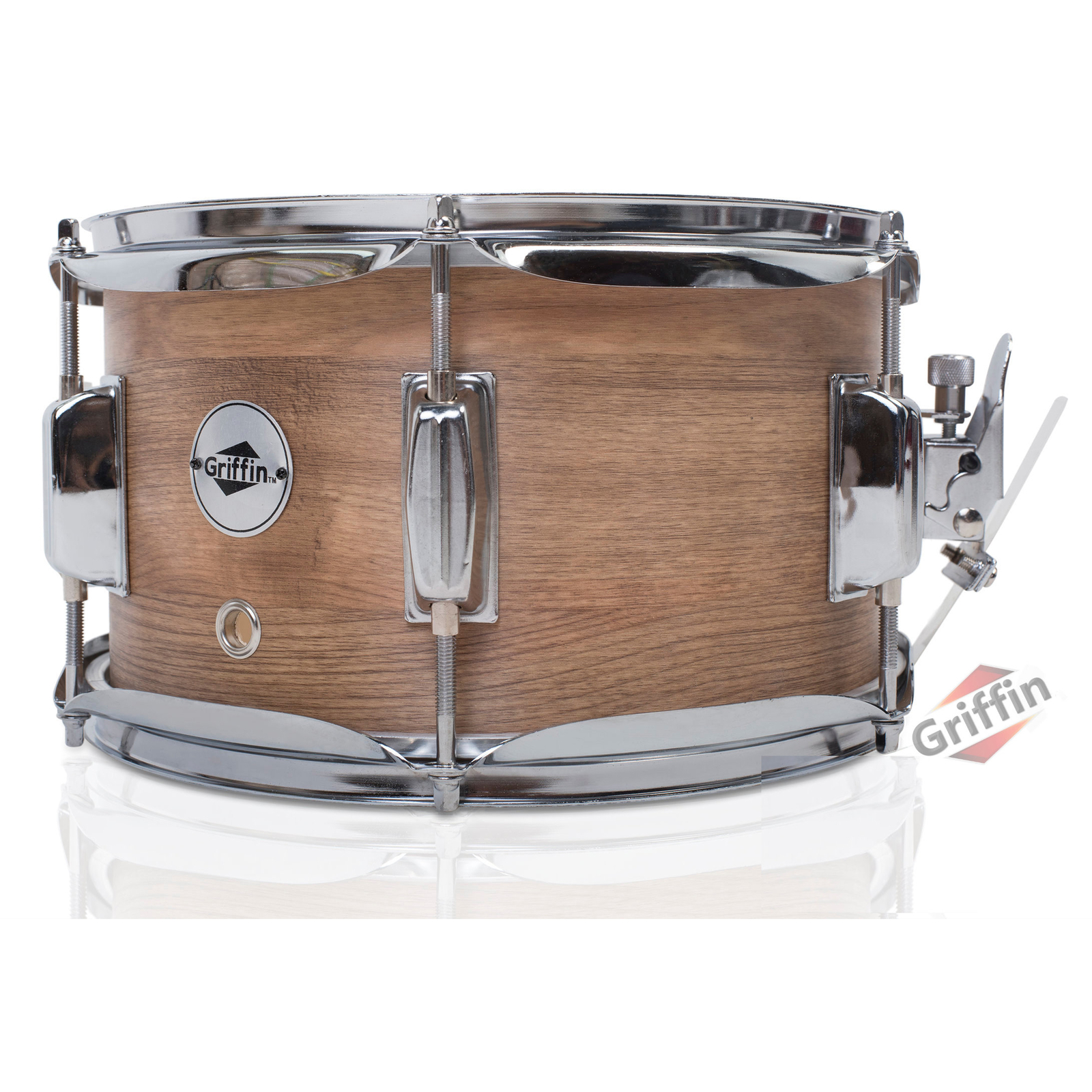 GRIFFIN Popcorn Snare Drum – 10×6 Oak Poplar Wood Shell Firecracker Soprano Head