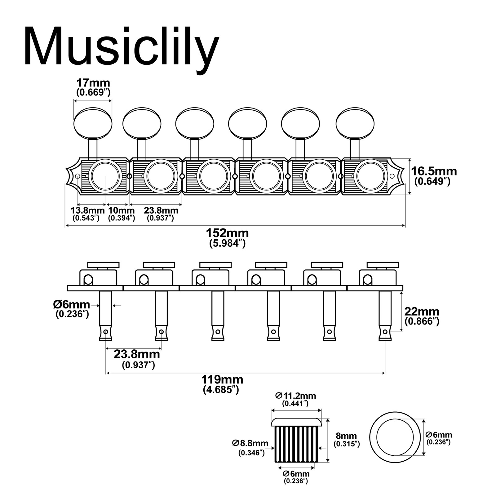 Musiclily Pro Nickel 6 Inline Vintage Locking Tuning Machine For Squier Guitar