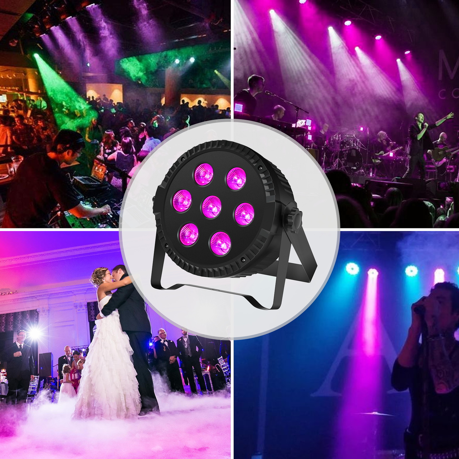 U`King 7LED Par Light DMX RGBW Strobe Beam Disco Lights Stage Lighting W/Remote