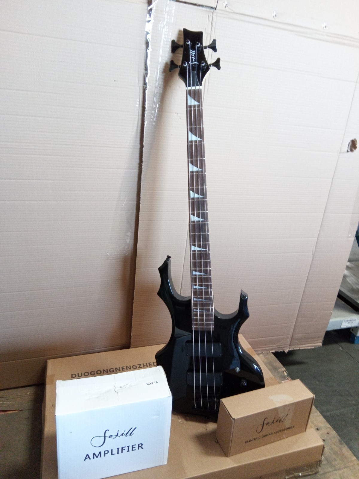 Open Box Electric Bass Guitar Solid Body Metal Bass With Amp