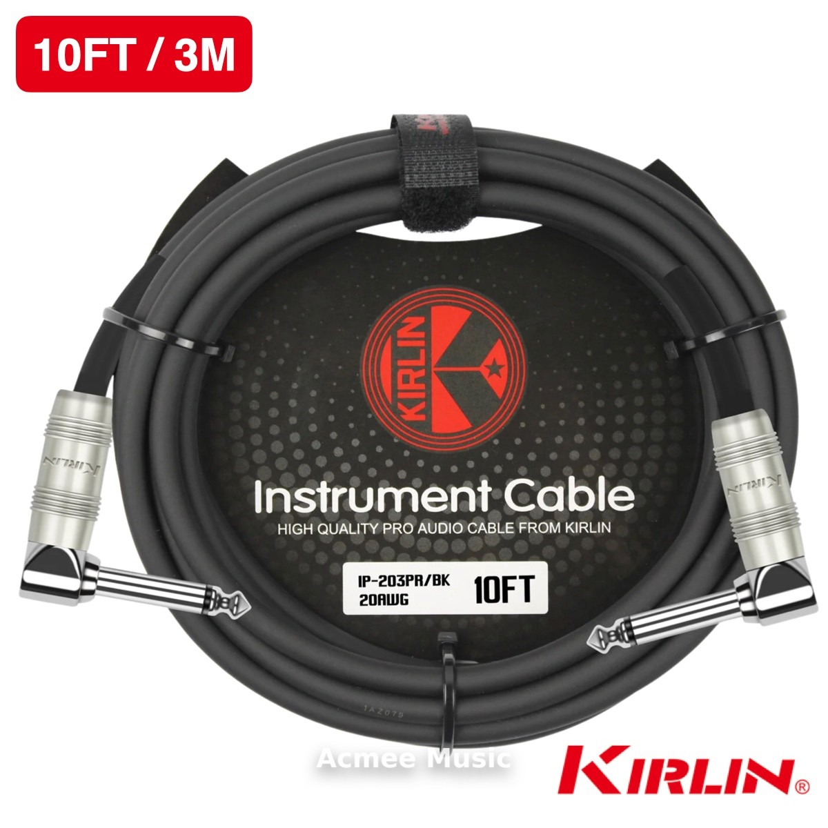 Kirlin 10FT IP-203PR Guitar Instrument Cable – 20AWG, 1/4″ Right Angle Mono Plug
