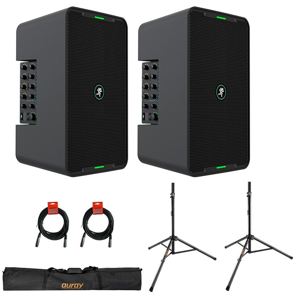 Mackie ShowBox All-in-One Battery-Powered (Pair) w/ Stands, Case & 2x XLR Bundle