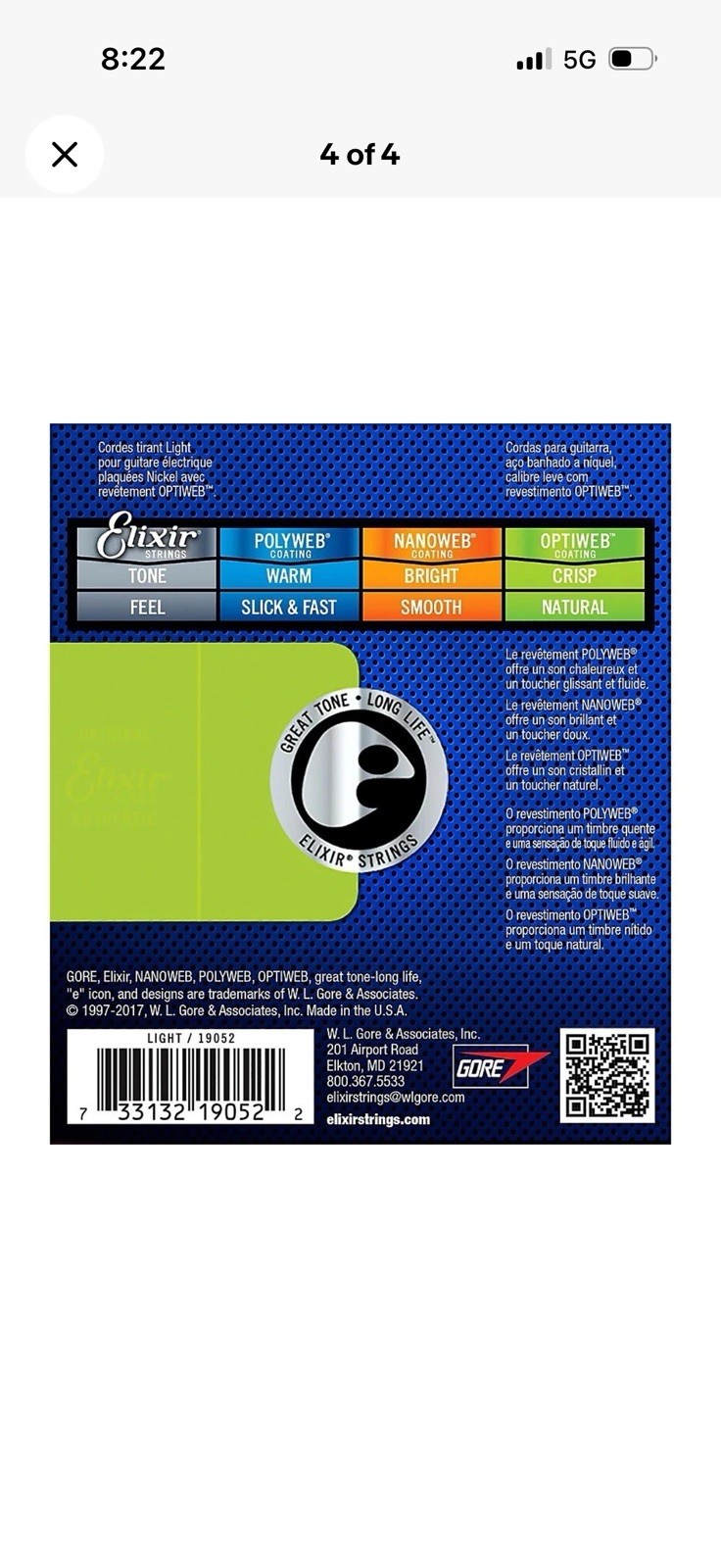 Elixir Optiweb Electric Guitar Strings Light Gauge 10-46 (19052)
