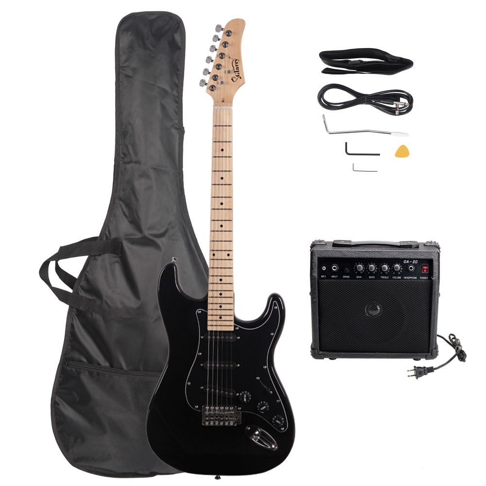 GST Stylish Electric Guitar Kit with Pick Guard, Guitar Bag, Speaker Black