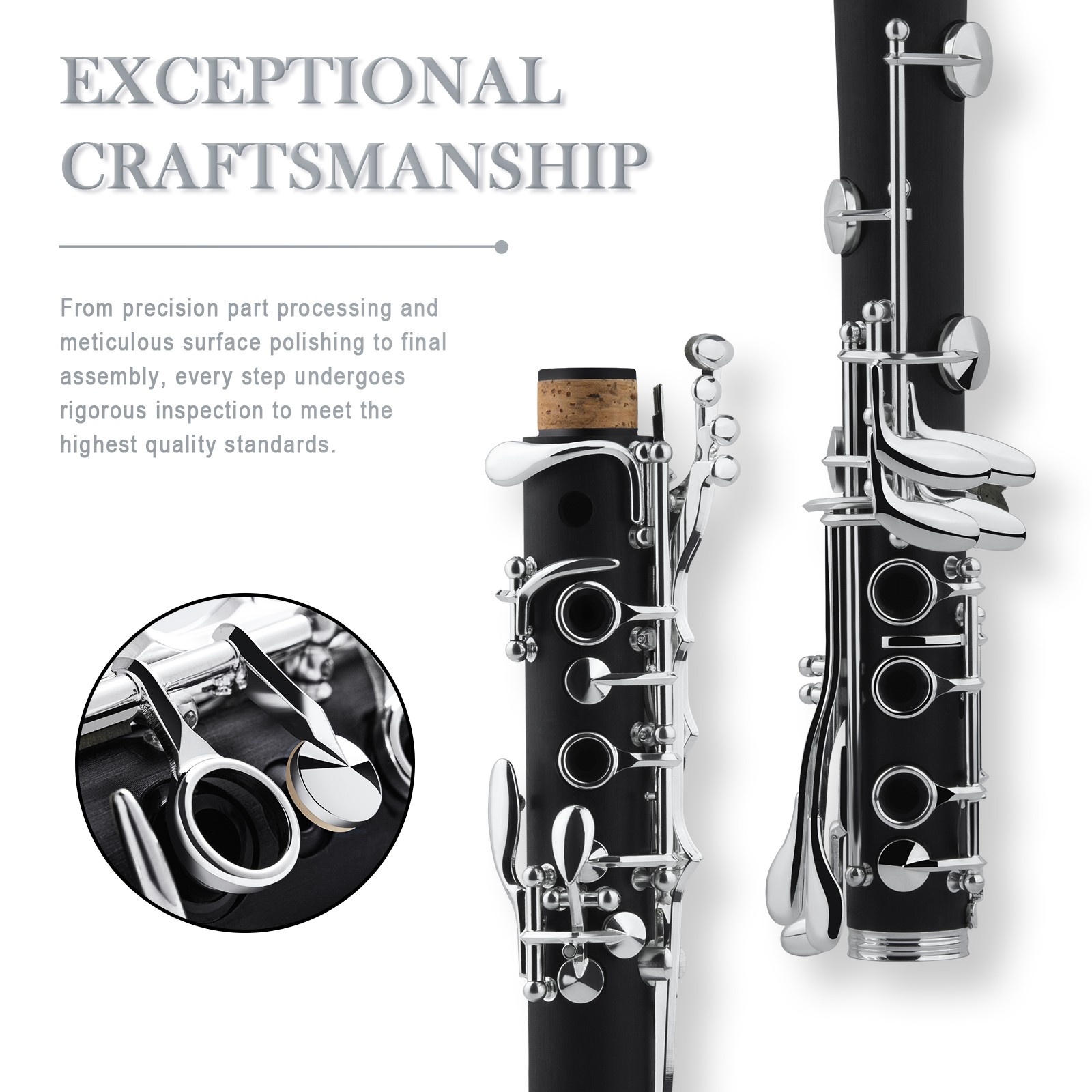 Sonicake B Flat Clarinet for Beginner, Ebonite Clarinet Nickel-plated