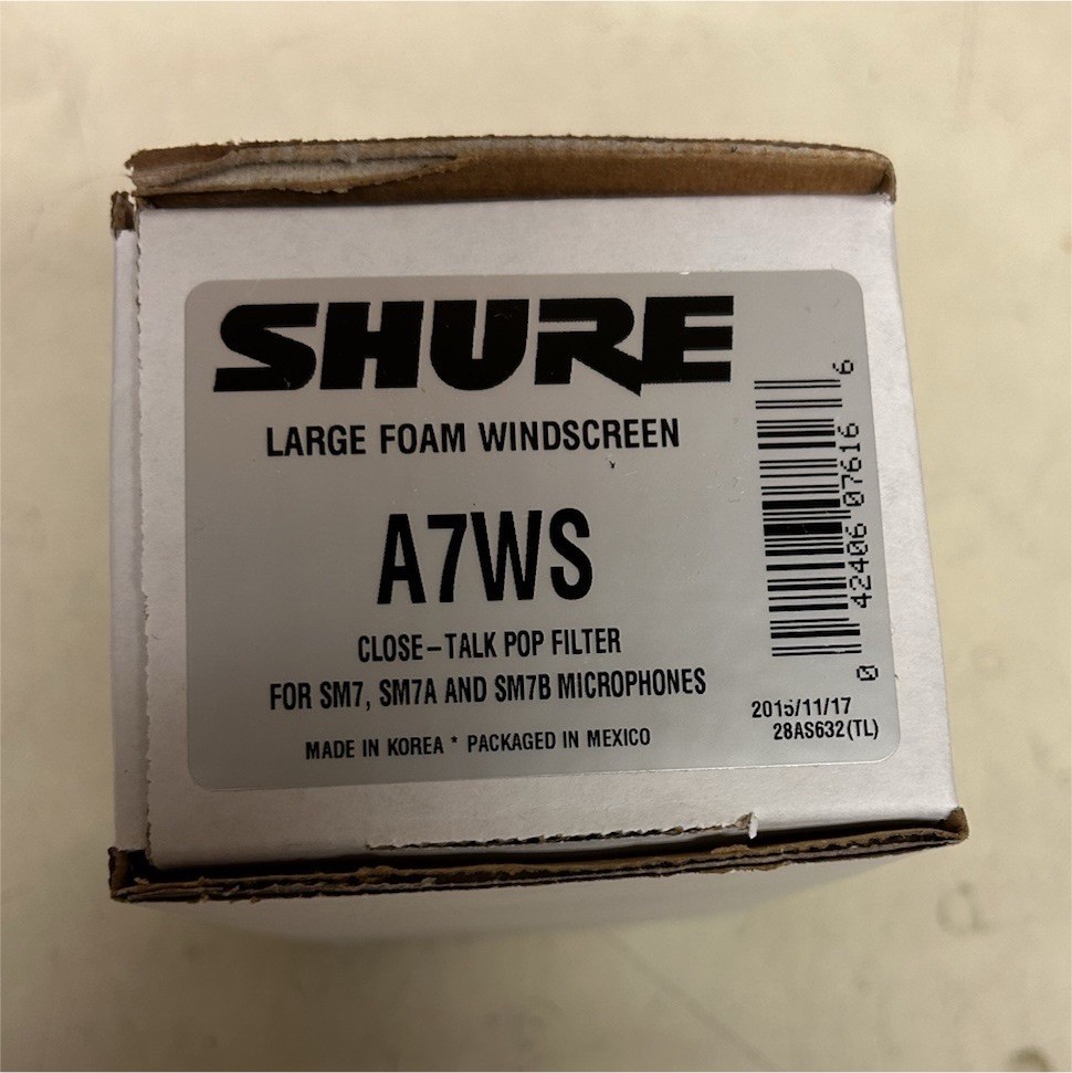 Shure A7WS Black Foam Windscreen Pop Filter for SM7/SM7A/SM7B Mic