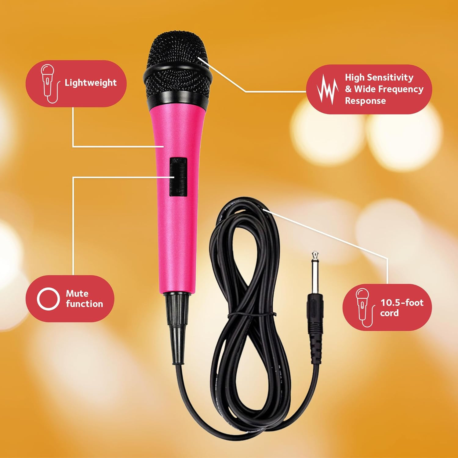 Wired Microphone for Karaoke, (Pink) – Unidirectional Dynamic Vocal Microphone –