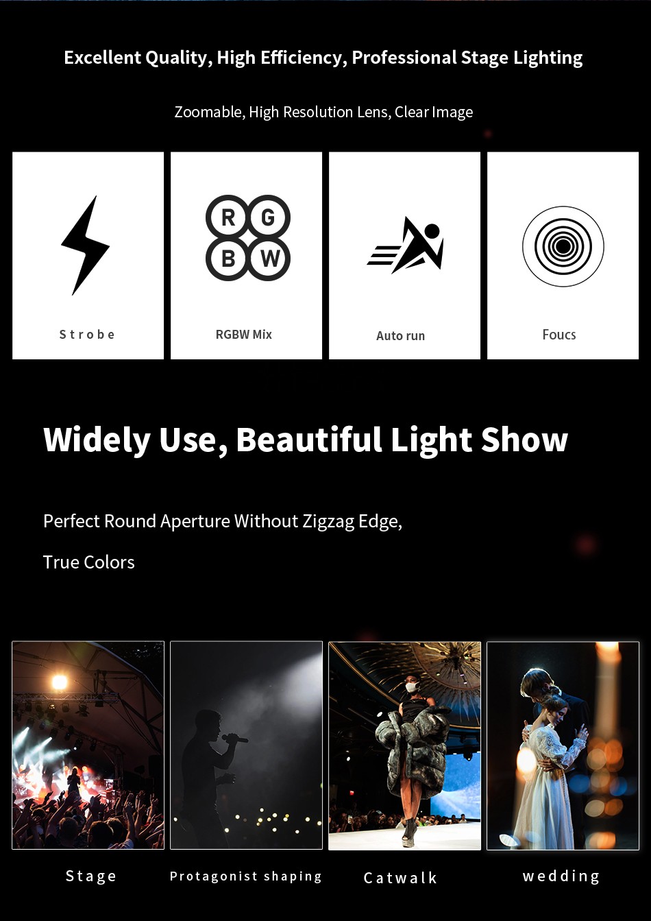4Pcs 250W LED Profile Light 4in1 RGBW/Warm+Cool White Beam Spot Light Party Show