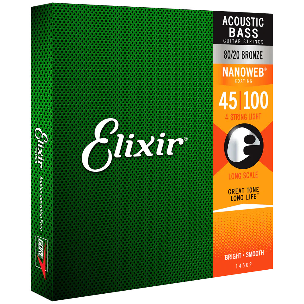 Elixir NANOWEB 80/20 Bronze Acoustic Bass — 14502 Light .045-.100