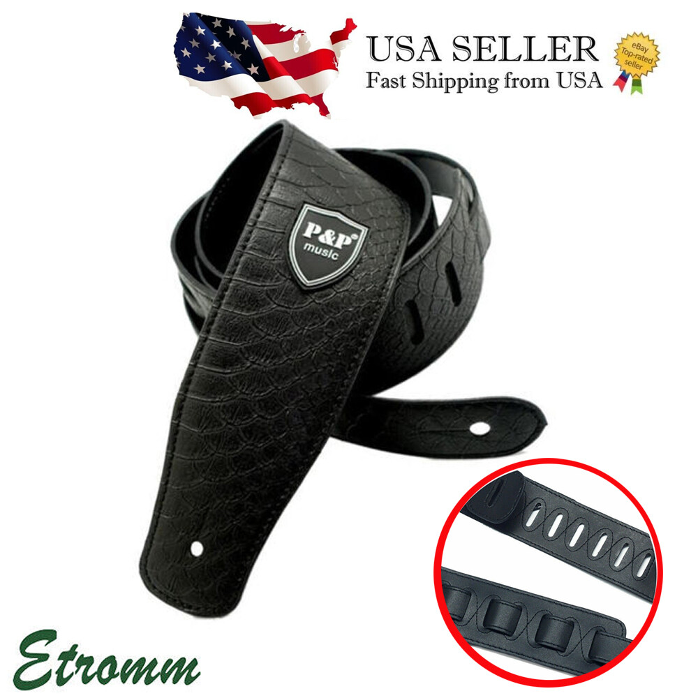 Adjustable PU Leather Guitar Strap Embossed for Acoustic Electric Bass Durable