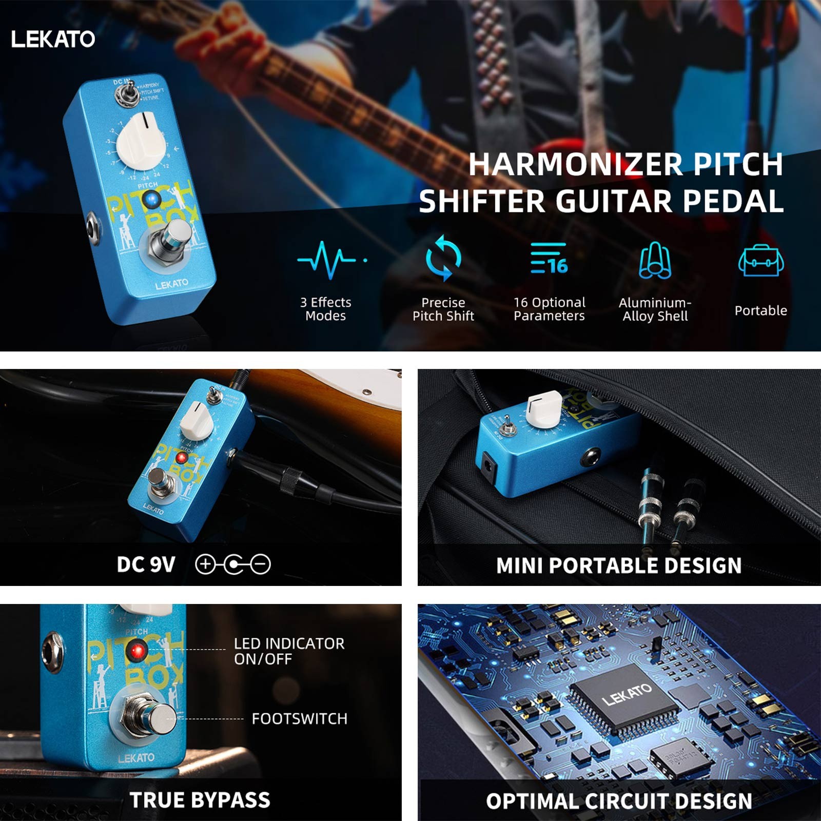 LEKATO Harmonizer Guitar Pedal Mini Pitch Shifter Harmony Pitch Shift Detune