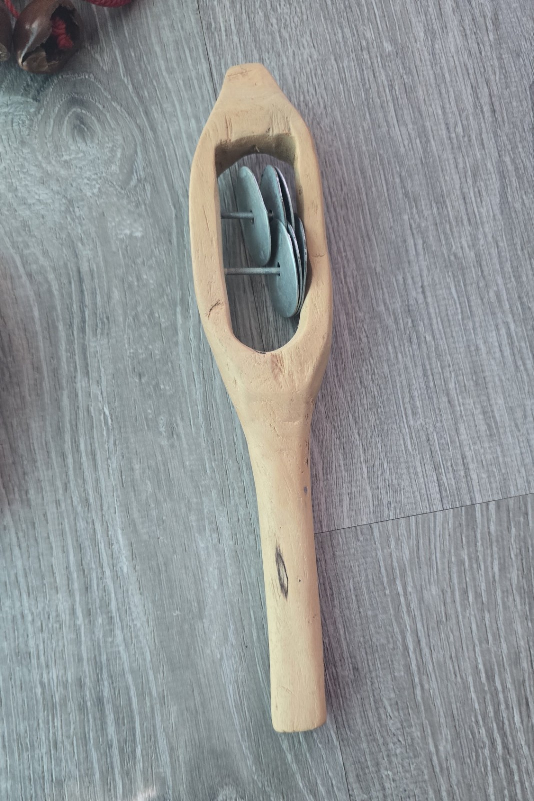 4 Natural Seed Pod Shaker Wood Handle Instruments Lot Folk Mexico Handmade