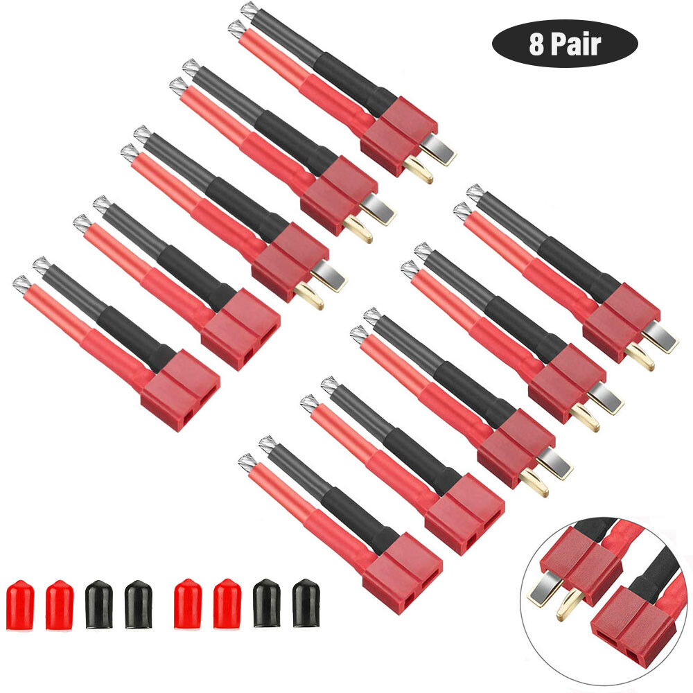 8x Ultra T-Plug Connectors Deans Style 12AWG Silicone Wire for RC LiPo Battery