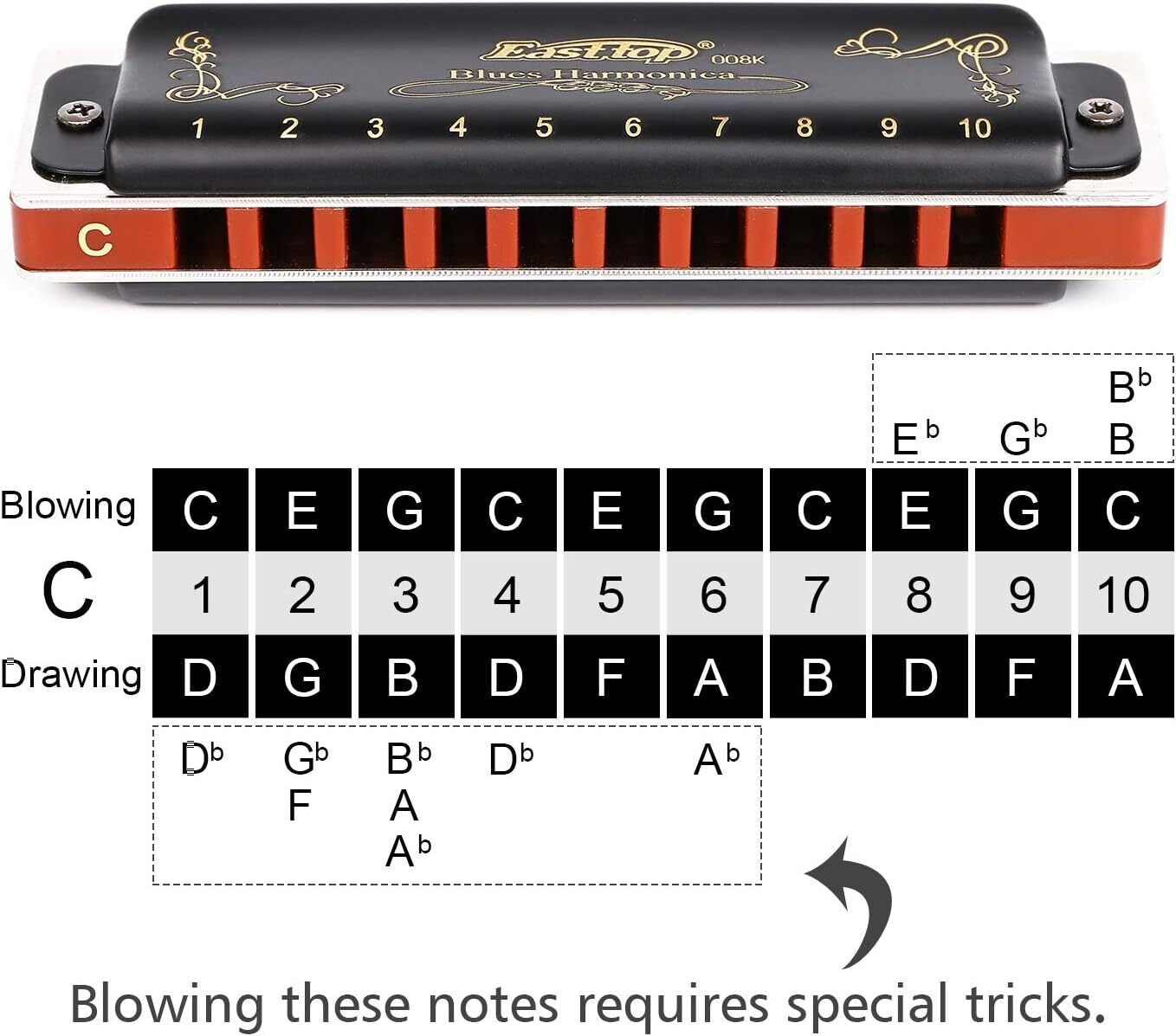 EASTTOP T008K Diatonic Blues Harmonica 10Hole Blues Professional Harmonica Gift