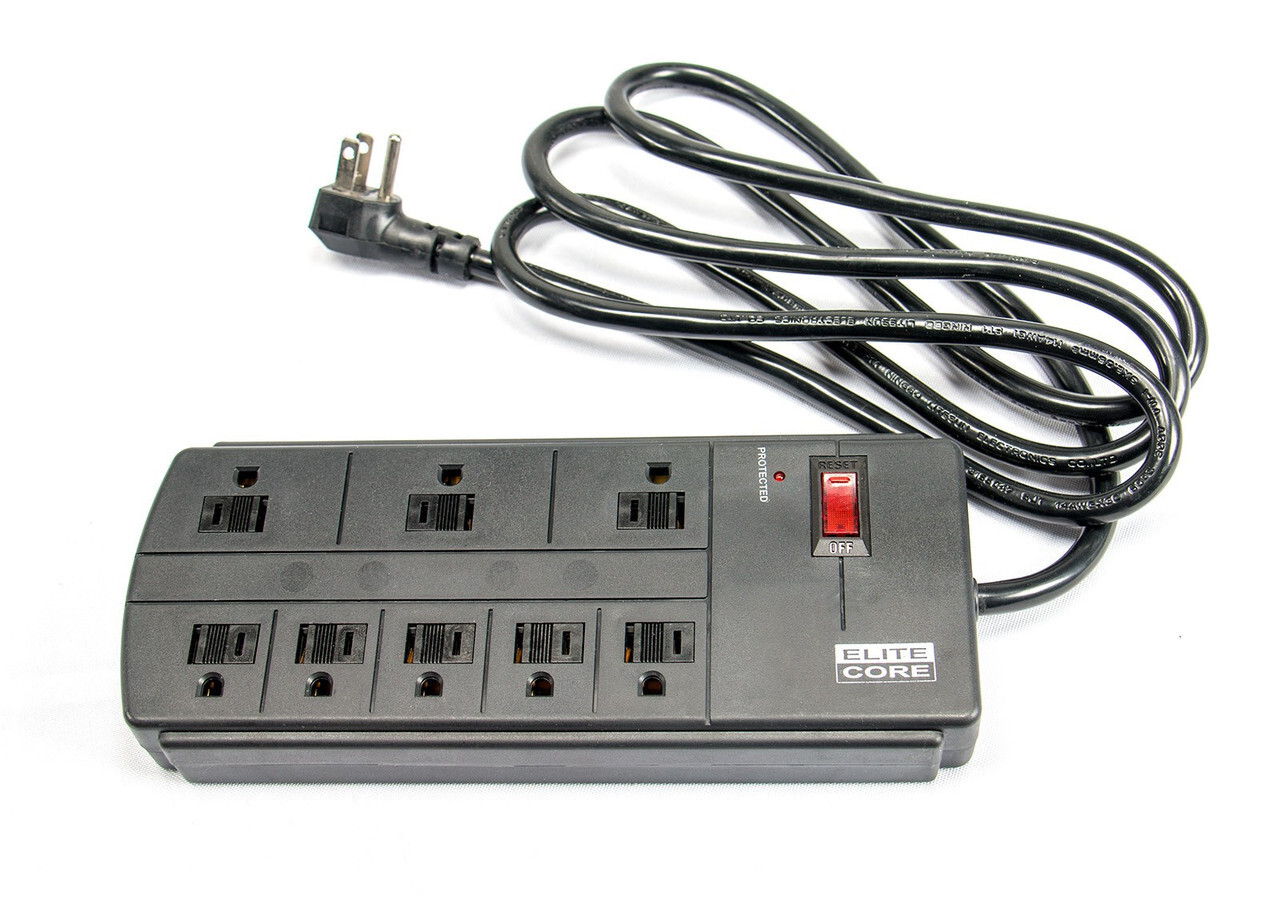 Elite Core AC Power Strip with Surge Protection 8 Outlets Stage Studio -Black