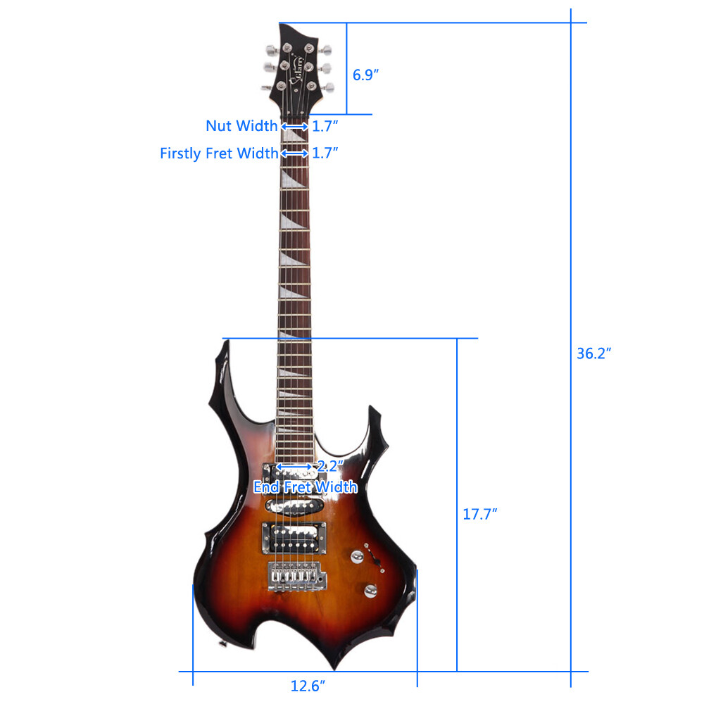 Glarry Flame Shape Electric Guitar with AMP Sound HSH Pickups Novice Guitar