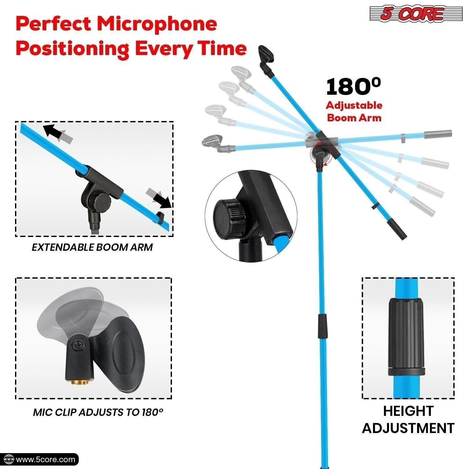 5Core Tripod Mic Stand Adjustable Holder Floor Microphone Boom Arm