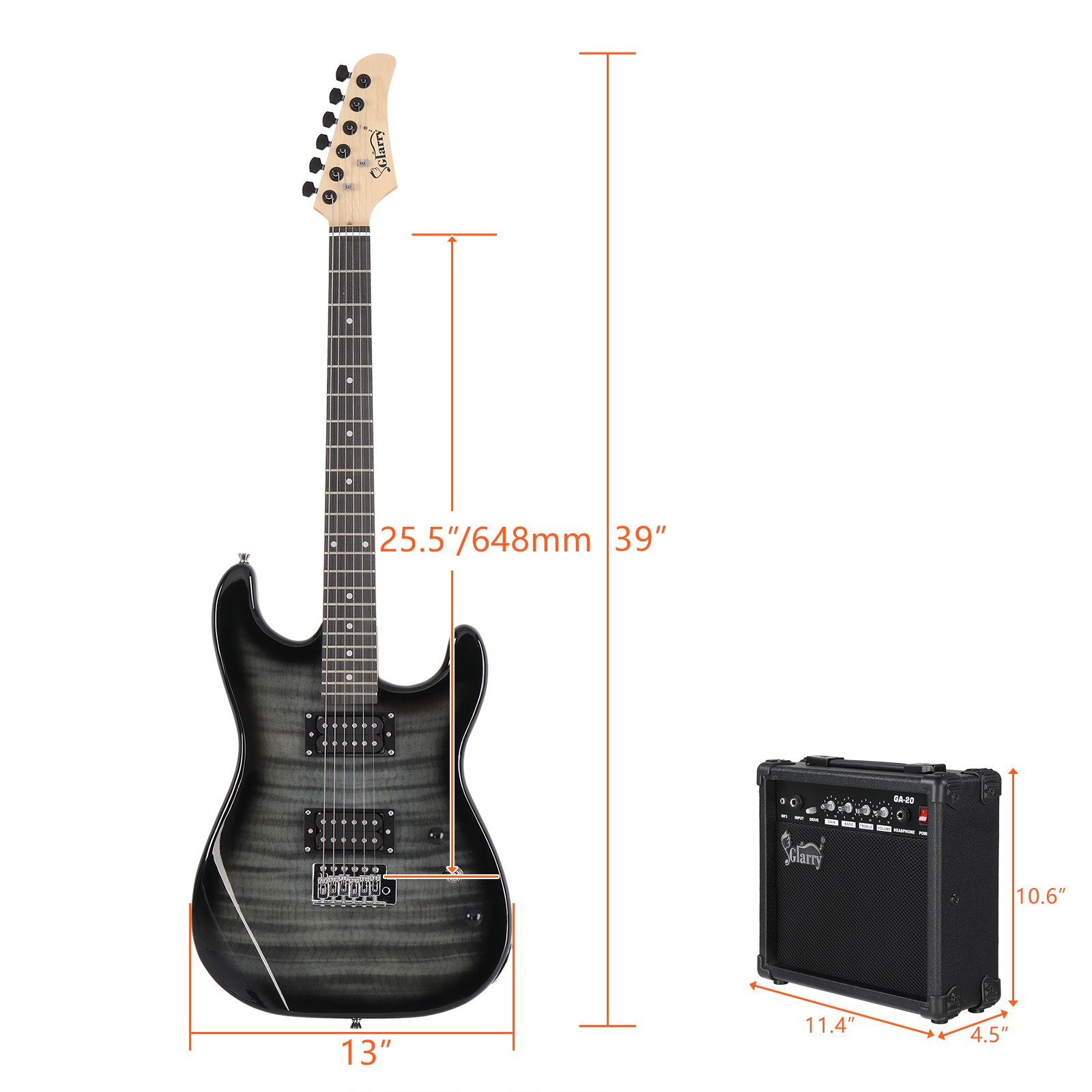 Glarry School Band 39″ GST Electric Guitar Beginner Kit w/ Gig Bag,20W AMP