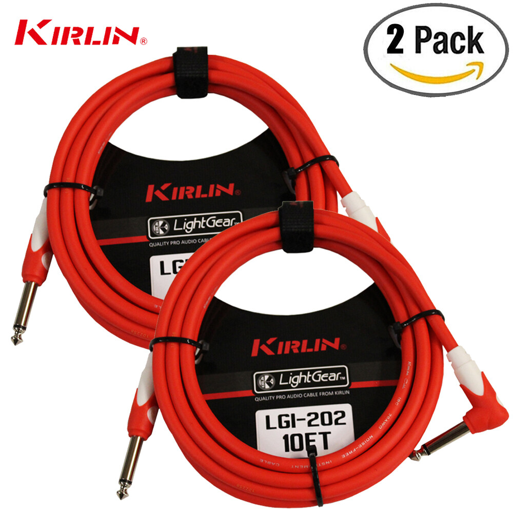 2-PACK Kirlin LGI-202 10 FT 1/4″ Straight to Right Angle Guitar Instrument Cable
